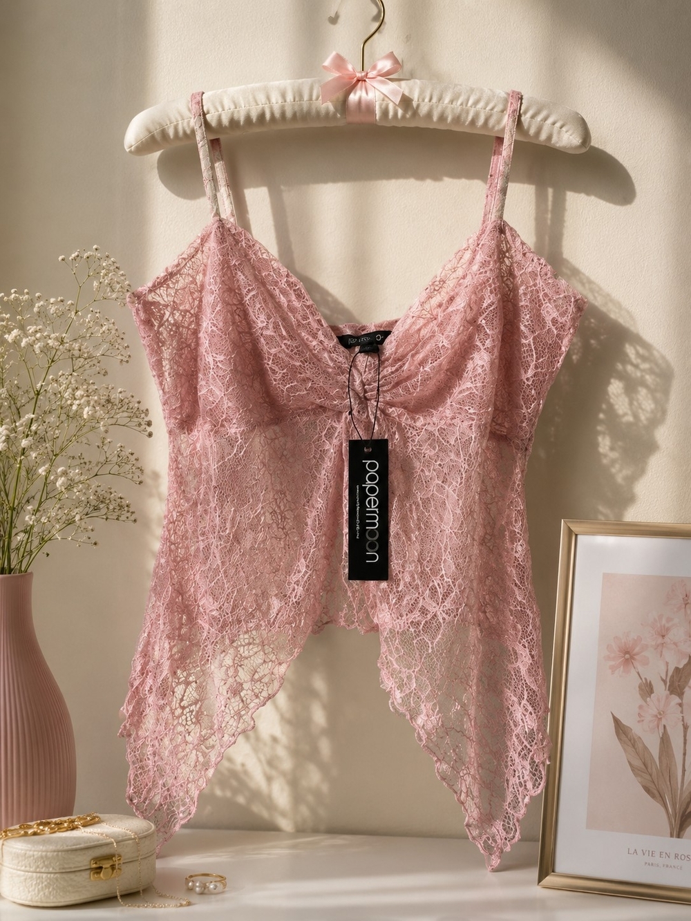 Papermoon Pink Lace Handkerchief Hem Camisole